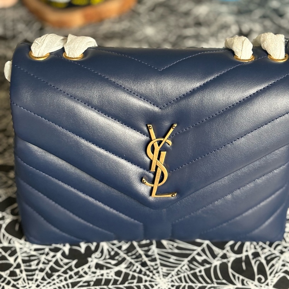 Yves Saint Laurent Dark Blue Chevron Shoulder Bag